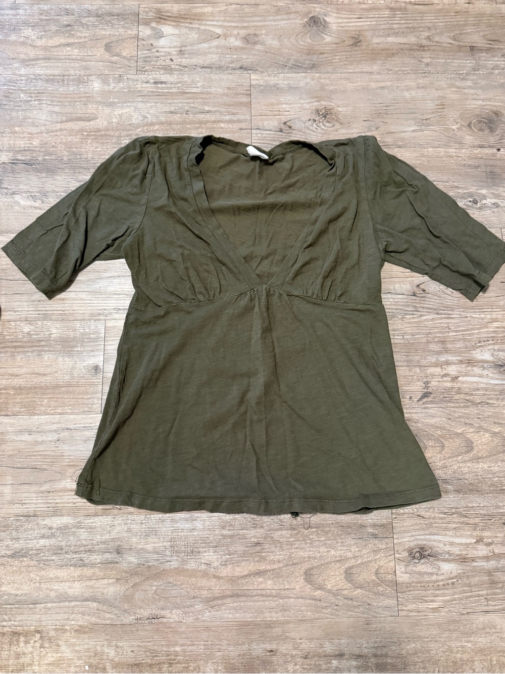 Maurices Olive Green Cotton Deep V Neck Tee